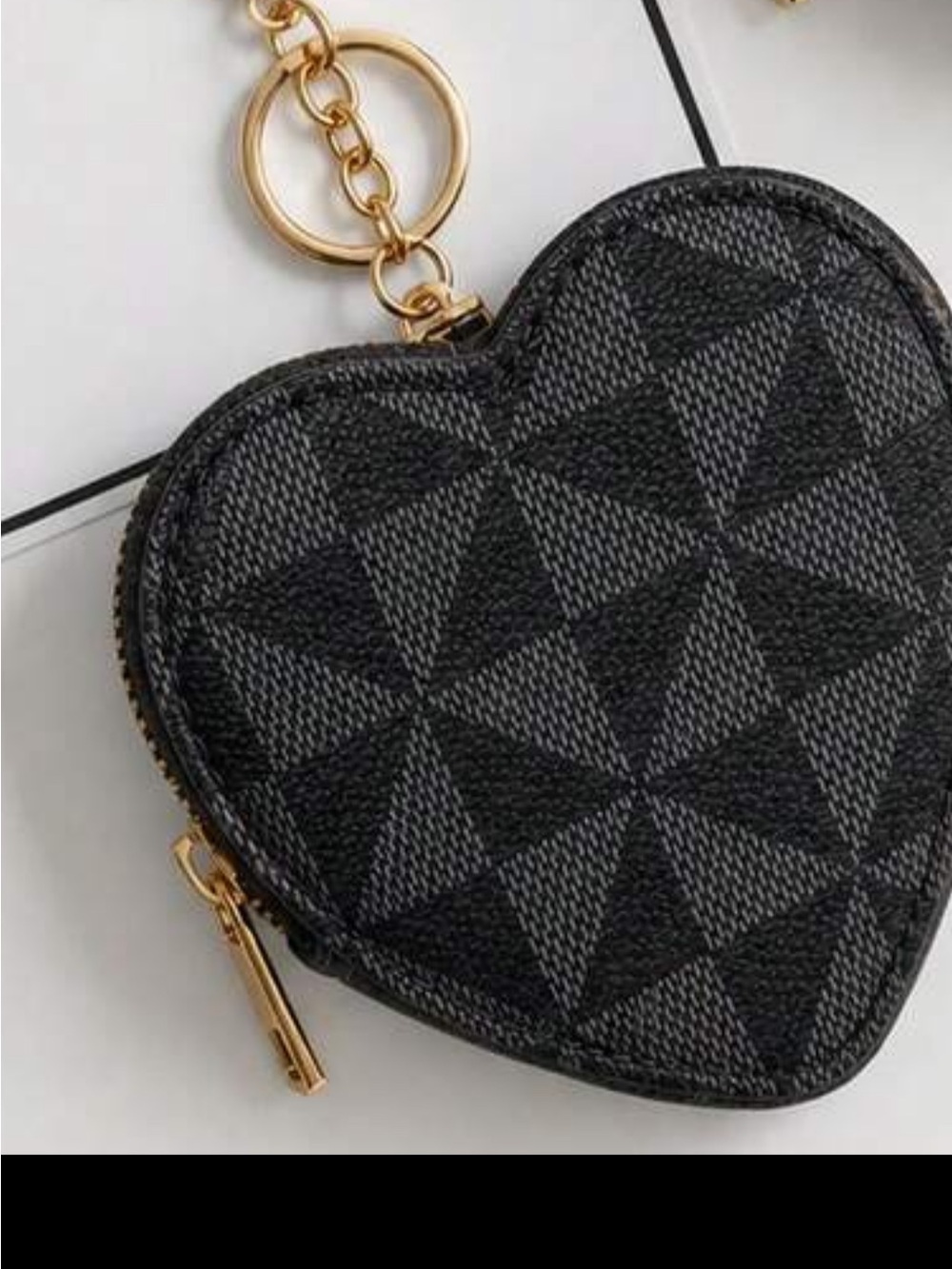 Others Follow Black Heart-Shaped Mini Coin Purse with Gold Hardware